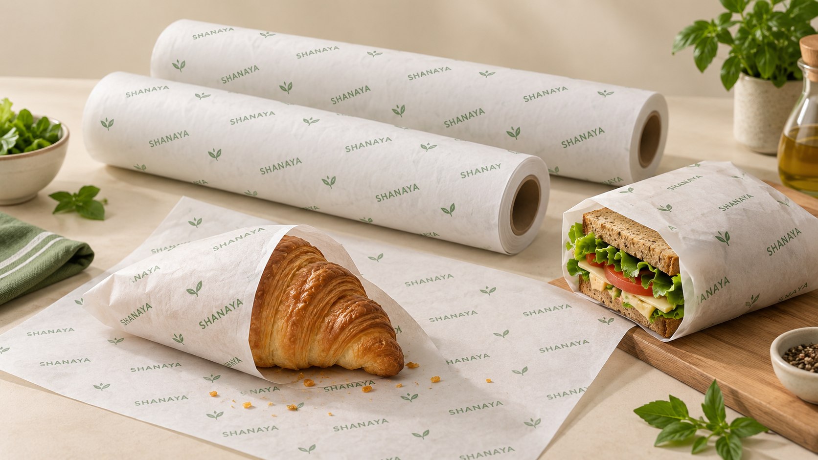 Butter paper rolls and custom printed food wrapping paper